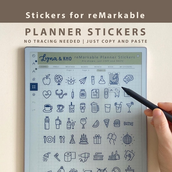 Agenda autocollants pour papier reMarkable Pro : icônes, emojis, météo et plus encore (COPIER ET COLLER)