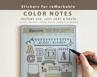 Color Note Stickers for reMarkable Paper Pro and Move: Letters, Banners, Sticky Notes, Headers and shapes (COPY and PASTE)