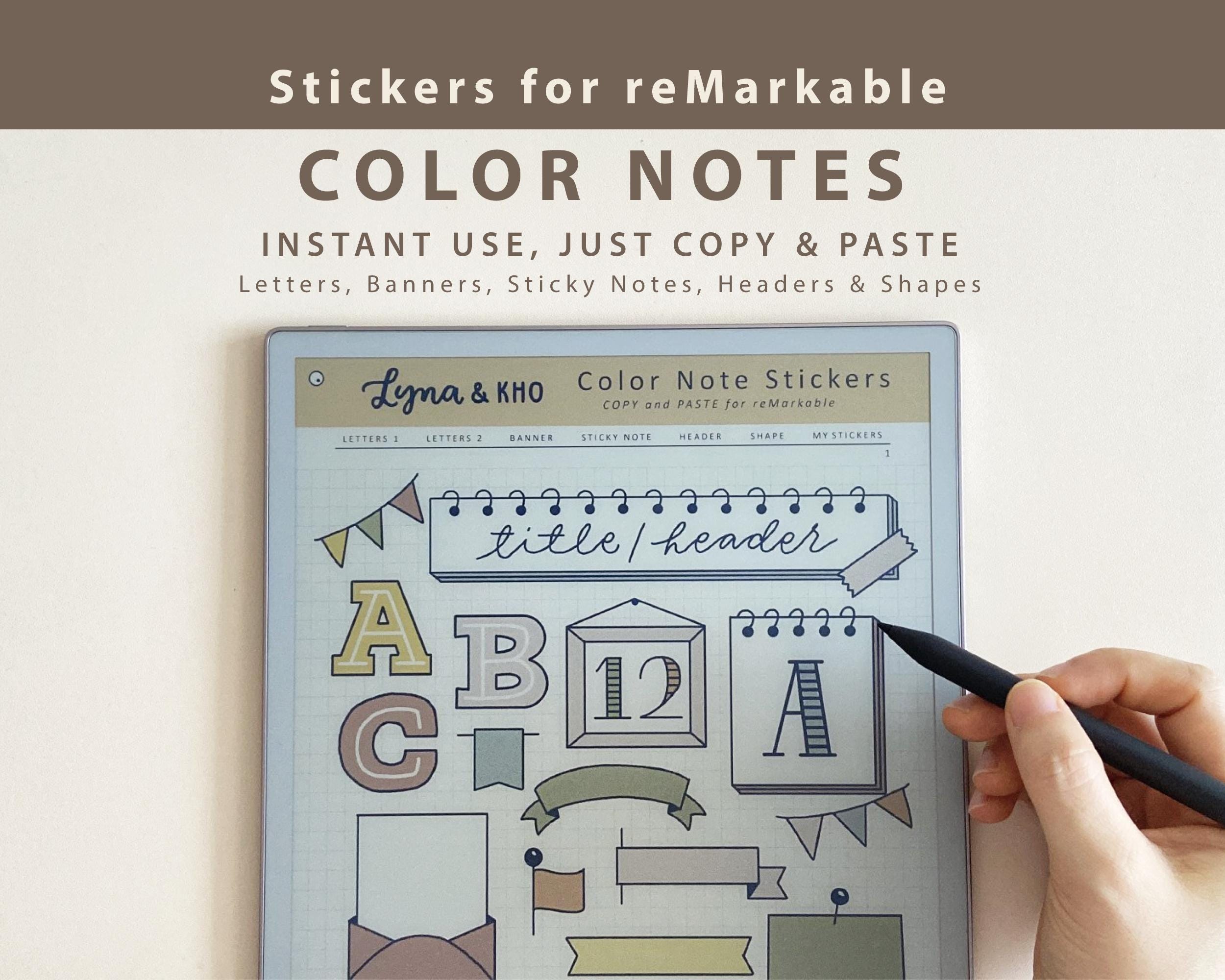 Color Note Stickers for Remarkable Paper Pro and Move: Letters, Banners ...
