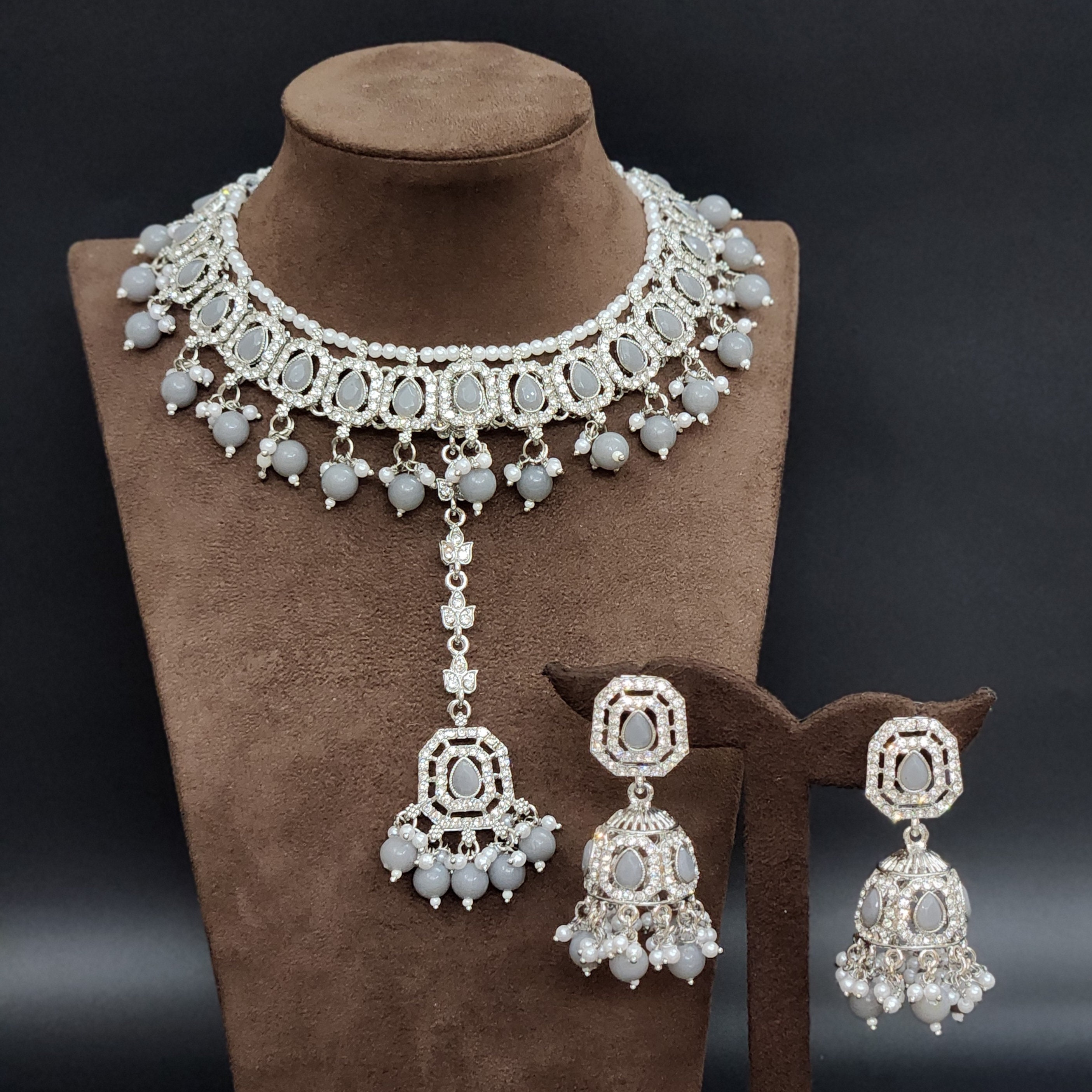 ベビーピンクのジュエリーセット、インドのジュエリー、シルバー 
