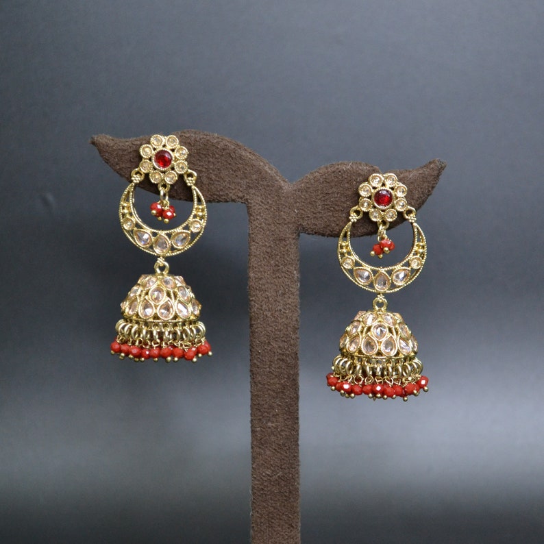 Ruby Color Brass Indian Jewelry Set Bollywood Fashion Jewelry Wedding
