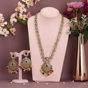 Long set Haram Handmade Kundan Necklace & Earrings Set: Indian Bridal Jewelry