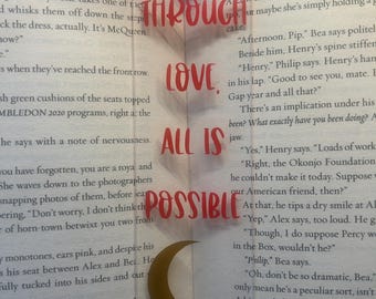 Marcapáginas acrílico de Crescent City: Cita "A través del amor", regalo de fantasía de Booktok