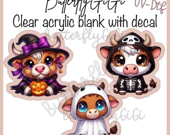 Cow Halloween UV Dtf decal and Acrylic Blank I Badge Reel Supply