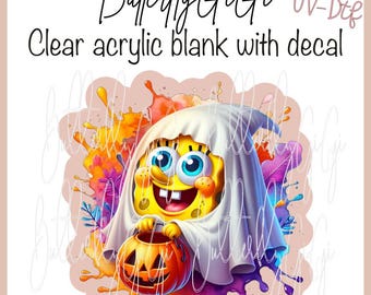 Sponge Ghost Halloween UV Dtf decal and Acrylic Blank I Badge Reel Supply