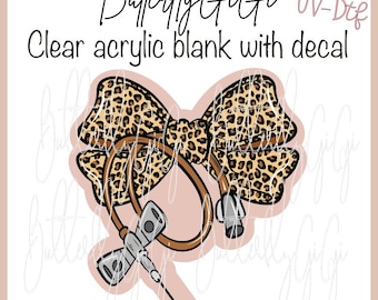 Phleb Leopard Bow UV Dtf Decal and Acrylic Blank I Badge Reel supply