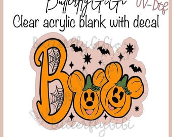 Boo Pumpkin Mouse Ears UV DTF decal and Acrylic Blank I Badge Reel Supply