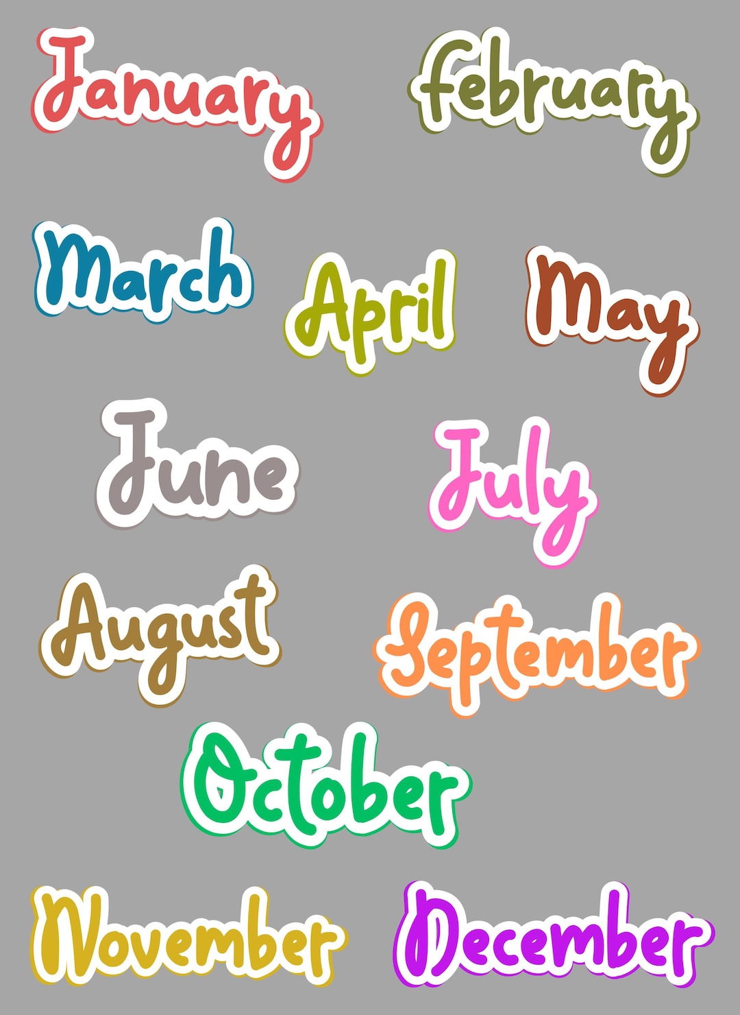 12 Months Names Sticker in PNG for Journal Diary Notes Class Printable 12 Months Names Sticker in PNG for Journal Diary Notes Class Printable