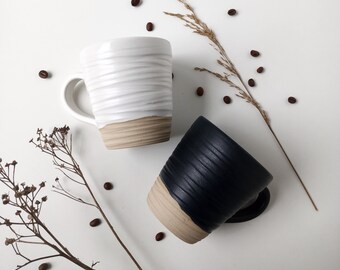 Keramik Becher / 400ml Tasse / 14 oz / Schwarze Tasse / Weiße Tasse / Einzigartige Tasse / Steingut / Geschenk / Handwerkliche Keramik