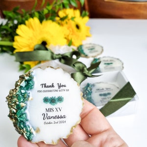 Emerald Green  Quinceanera Party Favors, Birthday Party Favors, Personalized Gifts, Sweet 16 Gifts, Epoxy Magnets, Miss Quince Favors