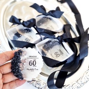 Anniversary and Birthday Party Magnet Favor Set - Black Stone Elegance - Personalized 30th - 40th - 50th - 60th - 70th - 80th - 90th - 100th