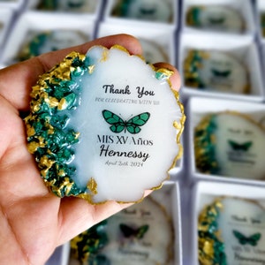 Emerald Green Quinceanera Favors: Personalized Epoxy Magnets