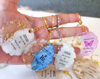 Personalized Epoxy Wedding Favor Keychain Set - Silver, Gold, Blue, Pink