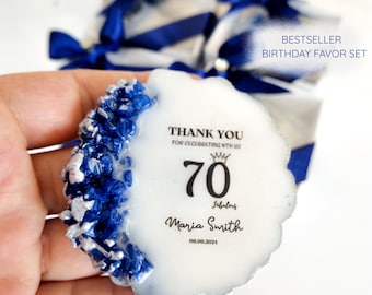 Blue Stone Birthday Magnet Favors – Personalized Milestone Birthday Party Favor for 40th 50th 60th