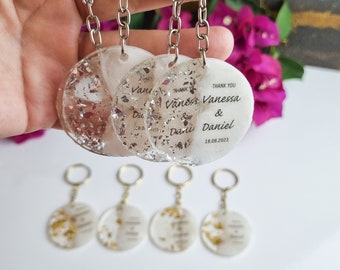 Customizable Epoxy Keychain for Wedding Favor - Stylish Thank You Gift - Gold Wedding Keychain Favors