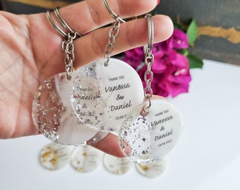 Customizable Epoxy Keychain: Gold Wedding Favor, Thank You Gift