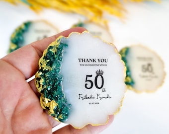 Recuerdos para fiesta de 50 cumpleaños, caja personalizada e imán verde esmeralda, recuerdo de cumpleaños para adultos, 70 cumpleaños