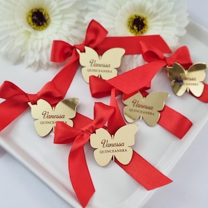 Personalized Butterfly Mirror Tag: Sweet 16 Quinceañera Favor