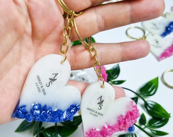 Customizable Epoxy Heart Keychain: Wedding Favor Thank You Gift