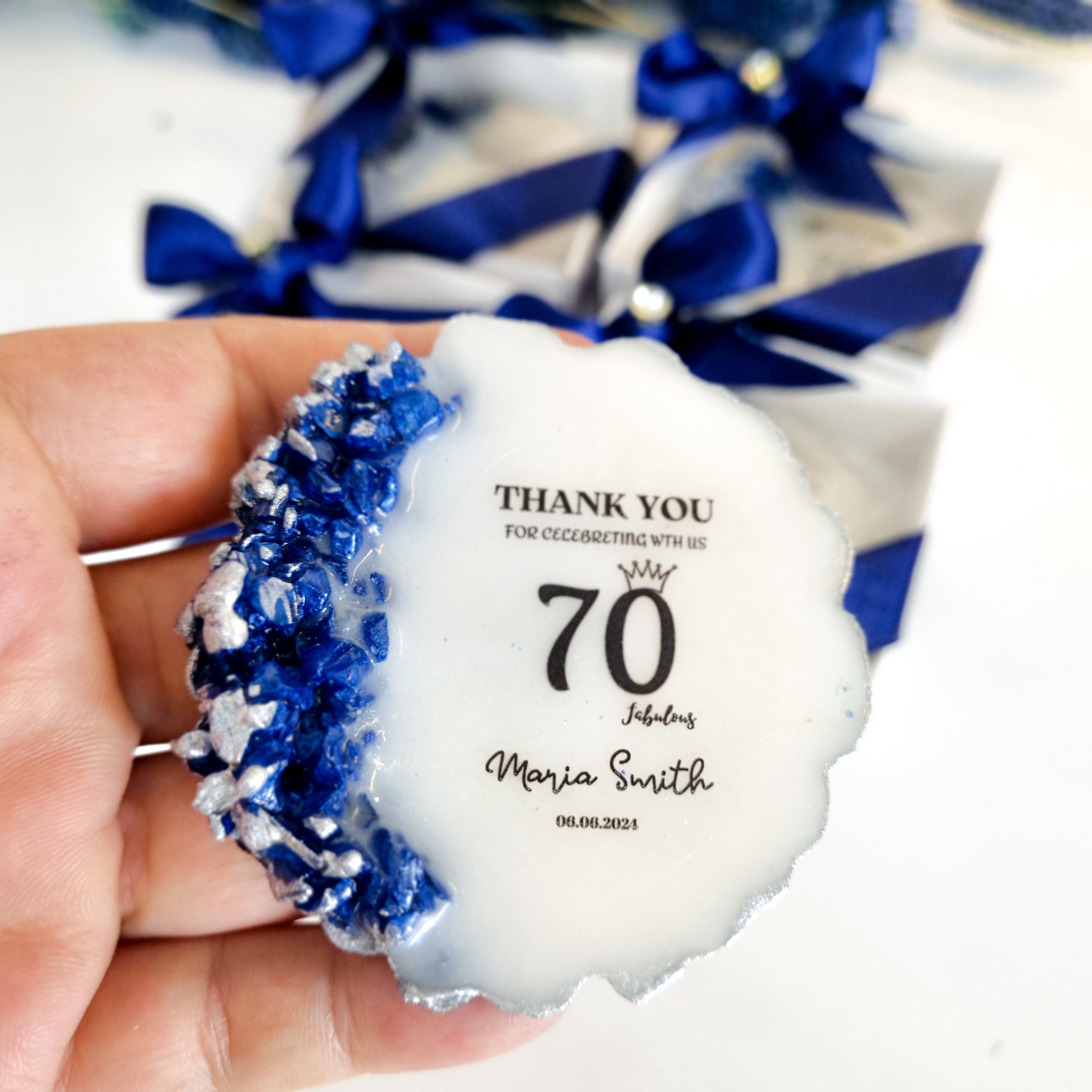 Blue Stone Birthday Magnet Favors: Personalized Party Decor