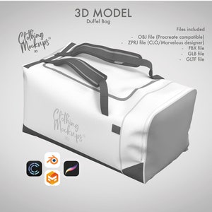 3D Duffel Bag - .obj / .fbx / Procreate / Marvelous Designer / CLO3D