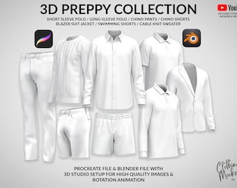 Makieta mody 3D: Projektowanie ubrań w stylu preppy dla Procreate i Blendera