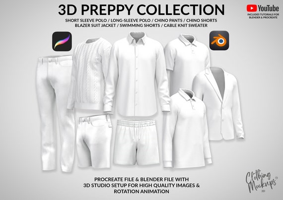 3D Fashion Mockup: Preppy Clothing Design for Procreate & Blender