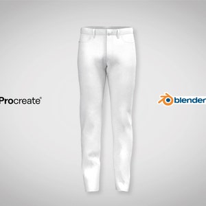 May include: White jeans mockup for clothing design.  The jeans are a light white color and have a classic fit.  The image is a front view of the jeans.