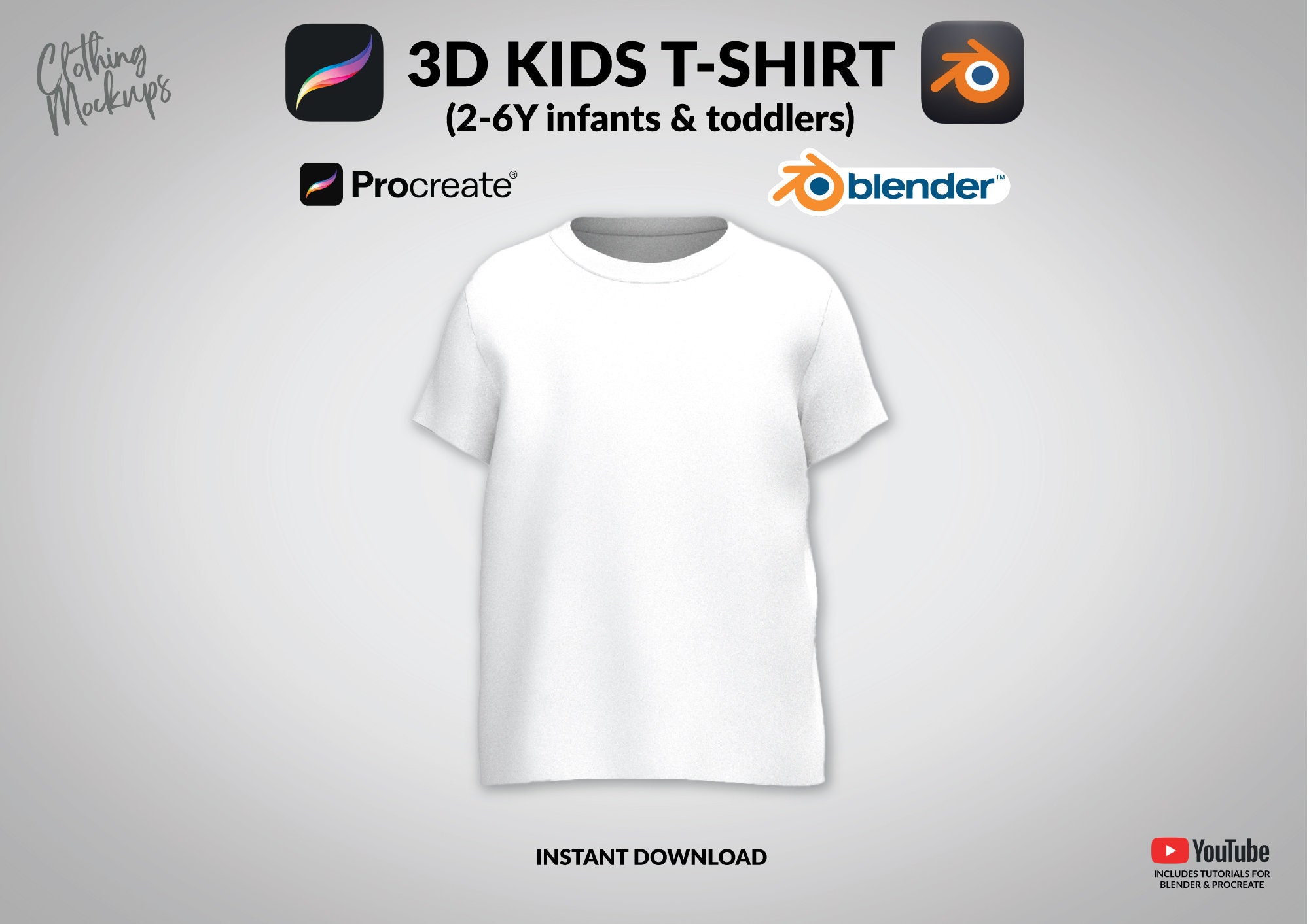 3D Kids T-shirt Mockup Blender Procreate Photoshop Toddler Infant