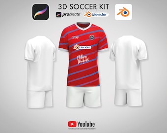 3D Soccer kit jersey & shorts Procreate Blender 3D football kit shorts and t-shirt