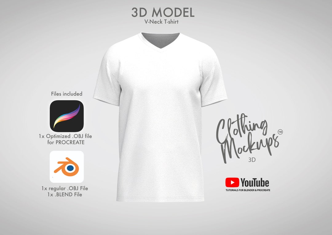 3D V-neck T-shirt PROCREATE Obj BLENDER Blend & Obj 