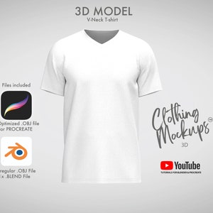 以下が含まれることがあります： Vネックの白いTシャツの3Dモデル。ファイルに含まれるもの: Procreate用の1x最適化された.OBJファイル、1x通常の.OBJファイル、1x.BLENDファイル。Clothing Mockups 3D。BlenderとProcreateのYouTubeチュートリアル。