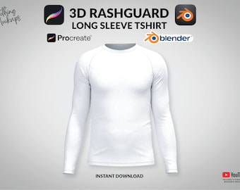 3D Rashguard T-Shirt Mockup: Long Sleeve Raglan (Procreate, Blender)
