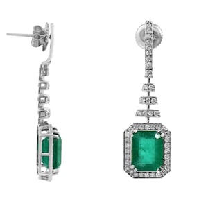 14k Natural Emerald Earring, Emerald Dangling Earring, Emerald Earring, May Birthstone Earring, Gold Emerald Earring, Diamond Jewelry, Gifts