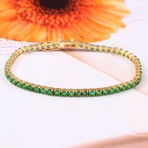 14k Emerald Tennis Bracelet, 3mm Emerald Bracelet, Tennis Bracelet, Emerald Jewelry, May Birthstone, Gifts for her, Christmas gifts, Jewelry
