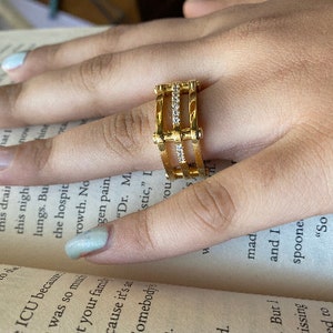 14K Multi Band, Gold Square ring, Square Band with Diamond, Statement ring, Handmade jewelry, Christmas Gifts