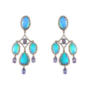 925 Silver Opal Earring, Opal Earring, Tanzanite Earring, Diamond Earring, Gemstone Earring, 925 Silver Earring, Gift For Her,