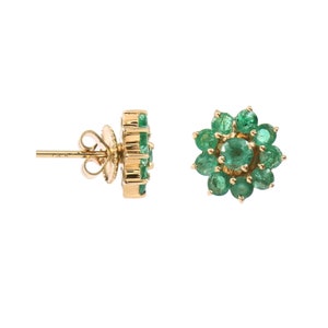 14k Emerald Studs, Solid Gold Emerald Earring, 14k Flower Earring, Flower studs, Emerald earrings, Dainty studs, Cartilage studs, Gifts