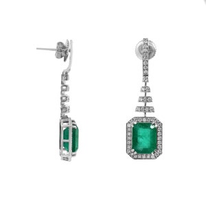 14k Natural Emerald & Diamond Earring, Real Emerald Earring, Diamond Earring, Fine Emerald Earring, Natural emerald diamond vintage earring