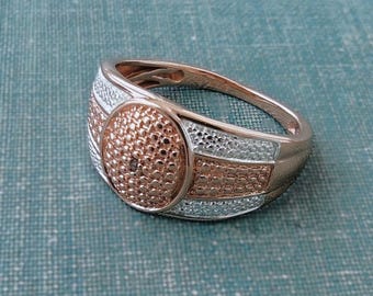 Karis Champagne Diamond Dome Ring | Platinum Bond & 18K Rose Gold Plated Pave