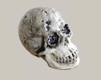 Ciel Collectables Gothic Skull Trinket Box – Jeweled Pewter Enamel Hinged Jewelry Keepsake