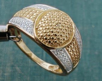 Vintage Karis Dome Ring | Platinum & 18K Gold Plated, Yellow Diamond Accents