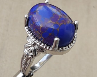 Mojave Purple Turquoise Magnetic Solitaire Ring 5.75 CTW | Platinum Over Copper Statement Jewelry