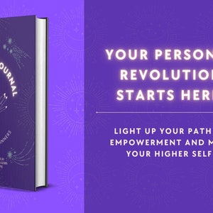May include: Purple book cover with a white illustration of hands holding a sun and moon with stars and a butterfly. The title is "The Shadow Journal: Workbook for Beginners". The text reads "Heal your inner child, understand your triggers, transform your life."