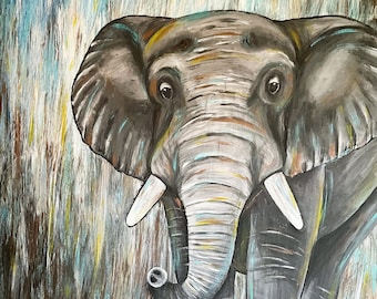 Elephant acrylic painting “Elephant”, 80 x 100 cm, abstract original painting, acrylic on canvas