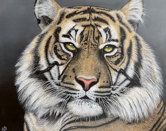 Tiger acrylic painting “Strong and Brave”, 100 x 80 cm, hyperrealistic original painting, acrylic on canvas