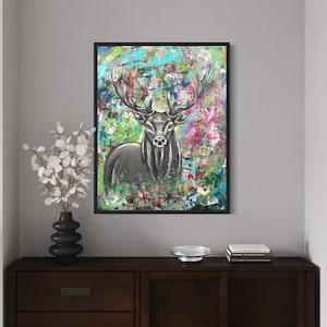 Deer acrylic painting &quot;Deer&quot;, 80 x 100 cm, abstract original painting, acrylic on canvas