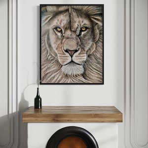 Lion acrylic painting “Keep Calm”, 80 x 100 cm, hyperrealistic original painting