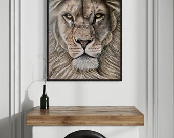 Lion acrylic painting “Keep Calm”, 80 x 100 cm, hyperrealistic original painting