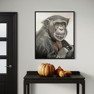 Chimpanzee acrylic painting &quot;At Eye Level&quot;, 80 x 100 cm, hyperrealistic original painting, acrylic on linen